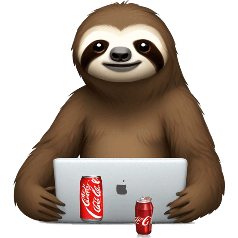 tired sloth with coca cola can and laptop emoji