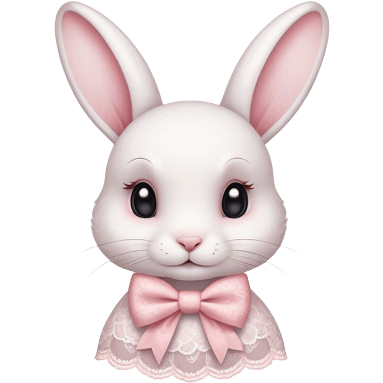 White rabbit with light pink lace print bow emoji