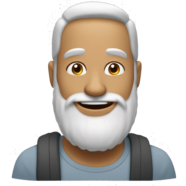 Hombre blanco con barba de leñador, calvo, sonrisa.  emoji