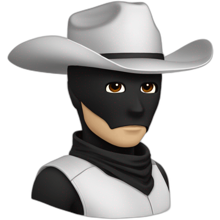 the lone ranger white cowboy hat short black hair black mask emoji