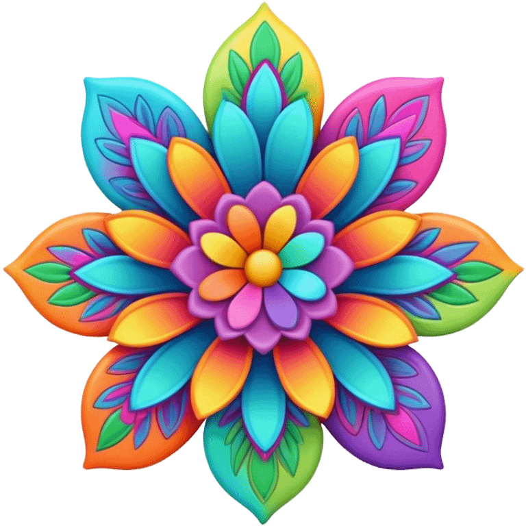 3D, psychedelic colored hippie style flower  emoji