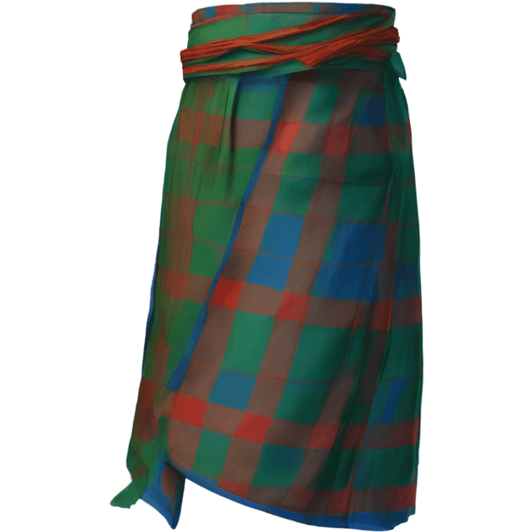  a traditional lungi, displayed as if being worn, tied at the waist, with realistic folds and drapes. The lungi should have a simple yet elegant design, such as striped or checkered patterns, in vibrant colors like blue, green, or red.  emoji