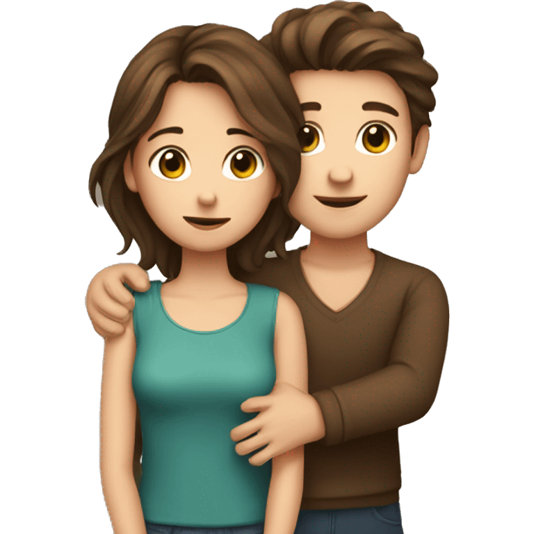 Brown hair Boy and brown hair girl cuddling emoji