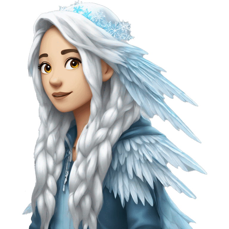 big wings, hood, silver, icy ,snowflake, Beautiful, fairy, long hair emoji