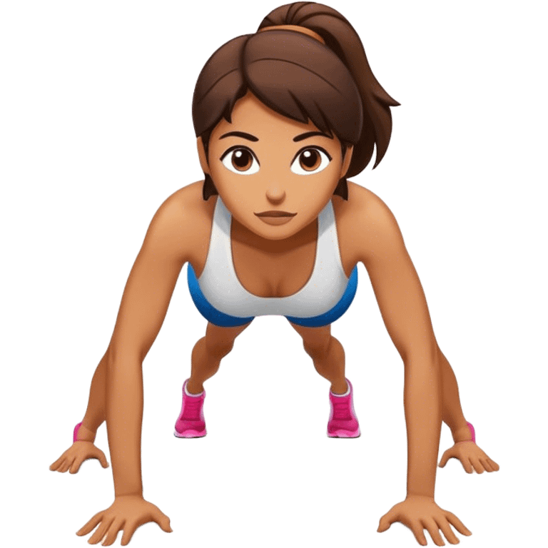 A woman is doing push-ups.determined. emoji