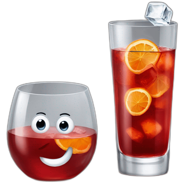 Negroni in tumbler with giant ice cube emoji