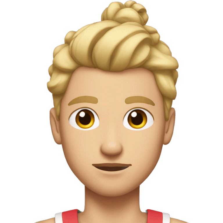 Blonde athletic man with a bun looking serious with blushed lipps emoji