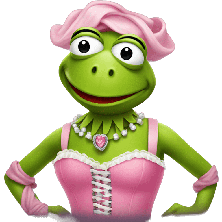 Kermit the frog wearing a pink corset  emoji