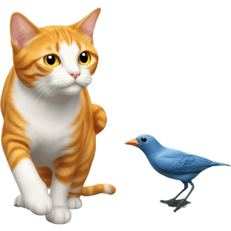 Orange cat hunting a bird emoji