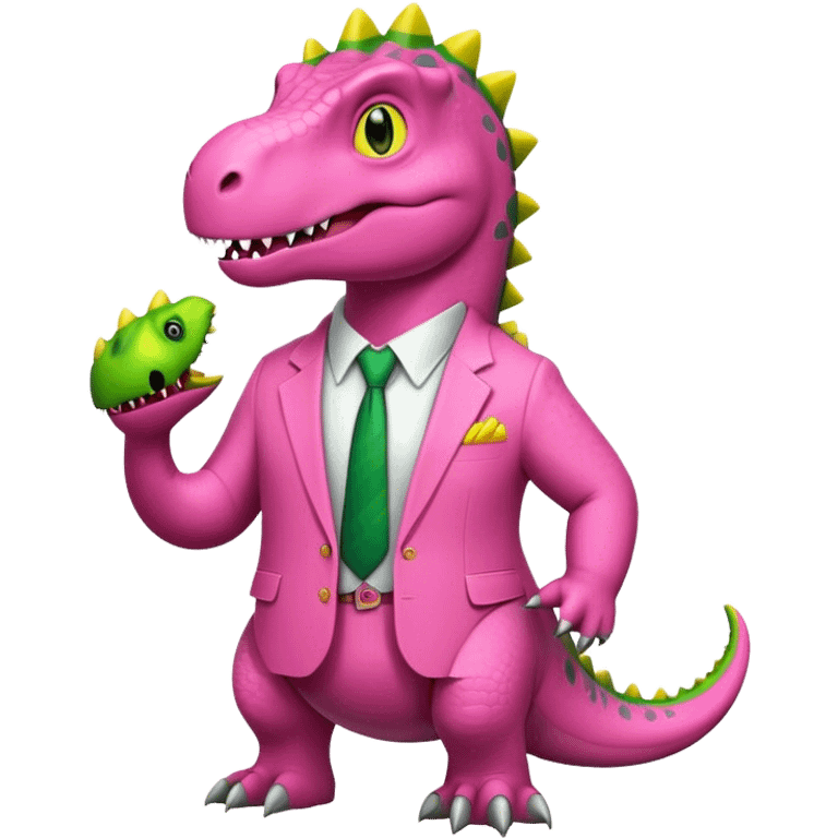 dinosaur in pink office suit emoji