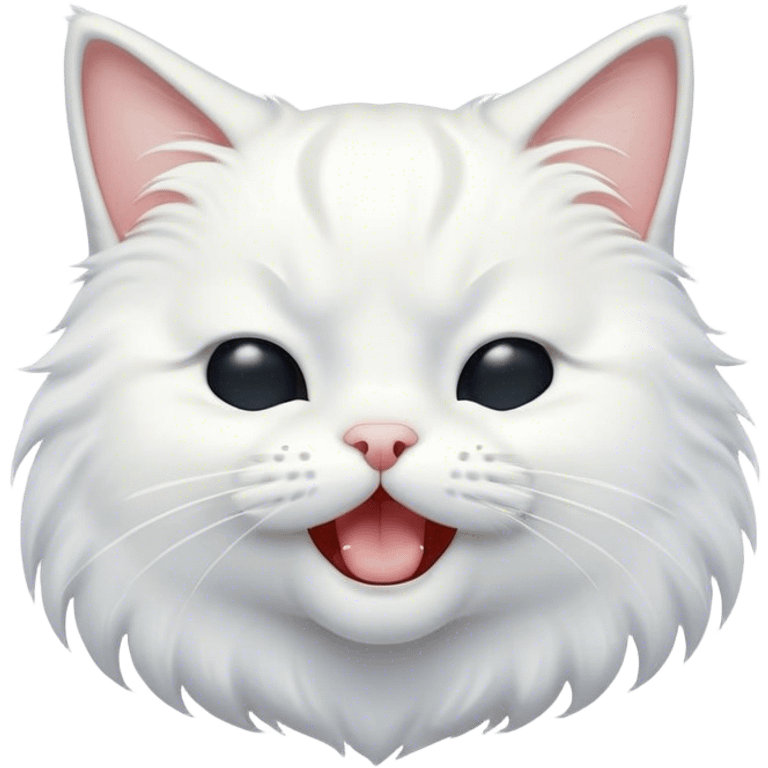 Cinematic Cute Yawning White Cat Portrait Emoji, Head gently tilted with an endearing, wide-open yawn and softly closed eyes, showcasing a pristine white fur with delicate hints of silver, simplified yet irresistibly adorable, highly detailed, glowing with a tender, cozy radiance, high shine, exuding sleepy charm and gentle affection, styled with a soft glowing outline, capturing the essence of a white cat caught mid-yawn, radiating pure, adorable lethargy! emoji