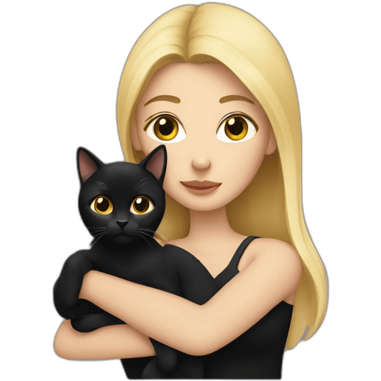 Blonde woman holding a black cat emoji