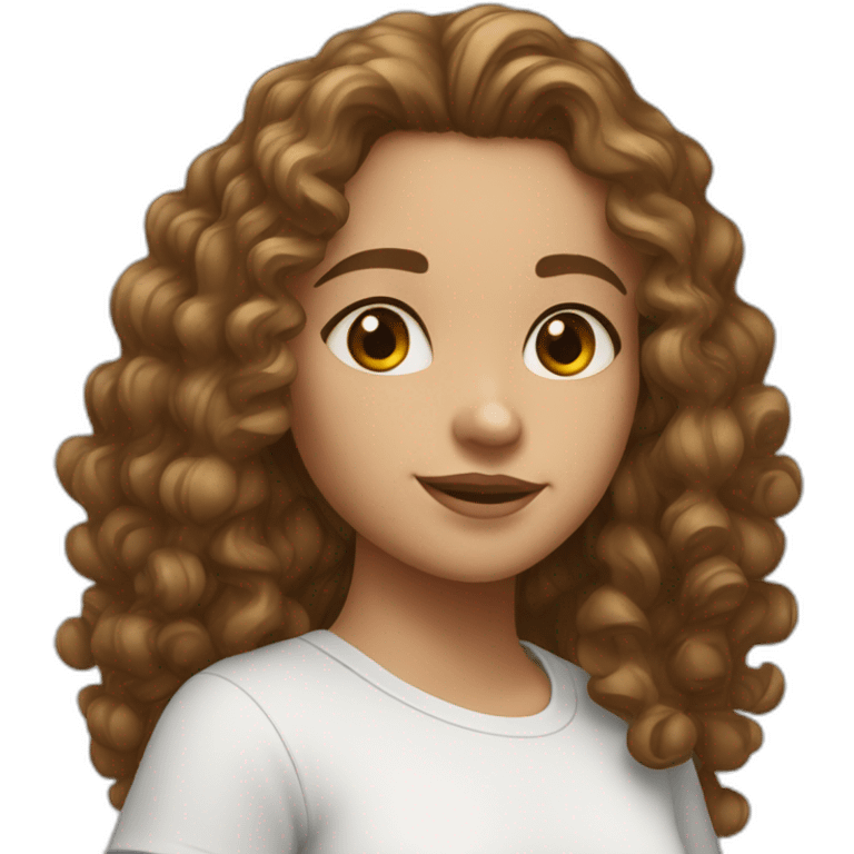 face of midle easten white curly tenage girl with medium brown hair in T-shirt emoji