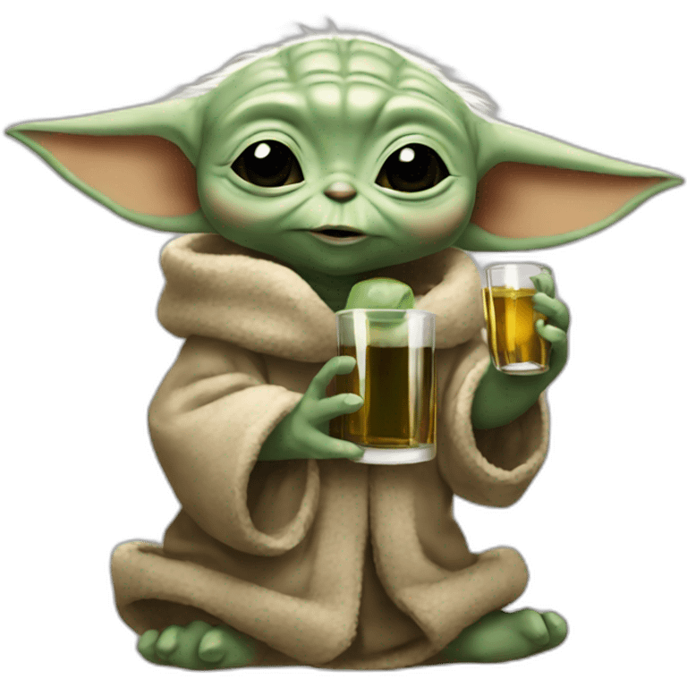 baby Yoda drinking a bottle of whiskey emoji