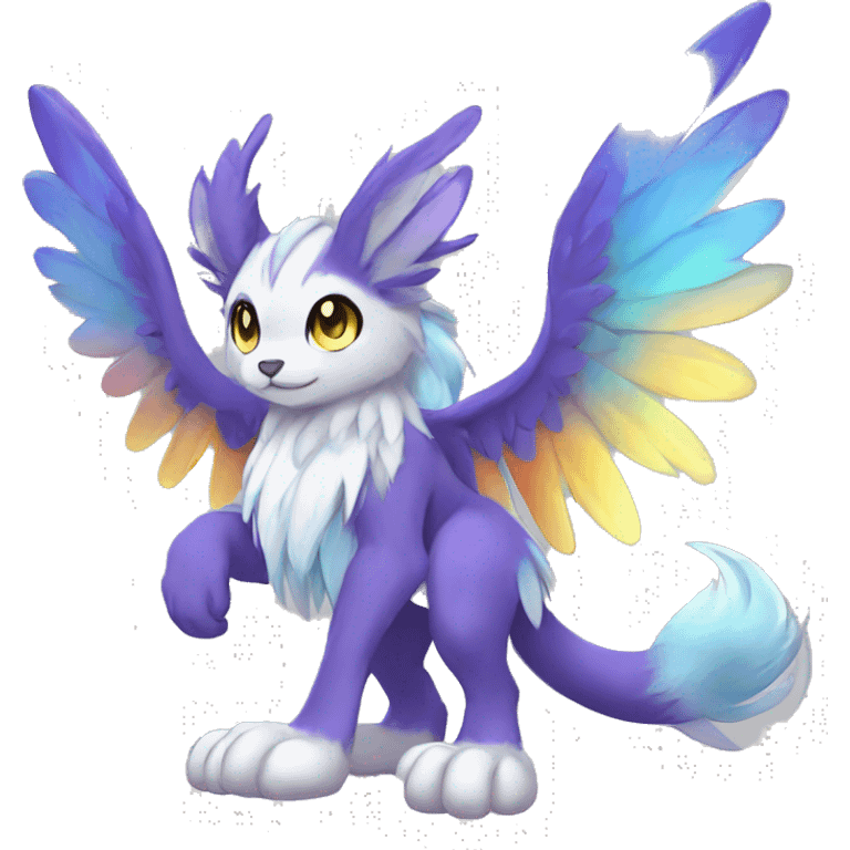 Anthro Sona Cool Cute Adorable Colorful Shy Winged Shiny Fakemon-Fantasy-Creature With Long Hair-Mane Full Body emoji