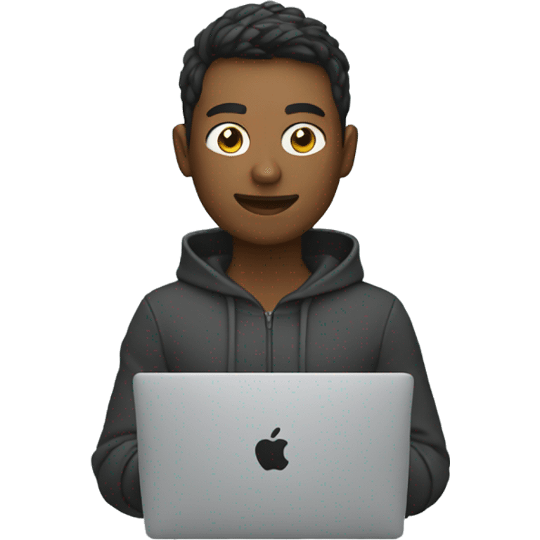 Developer with hoodie coding with a macbook emoji