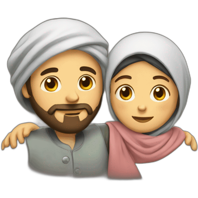 guy with beard hugging woman with headscarf emoji