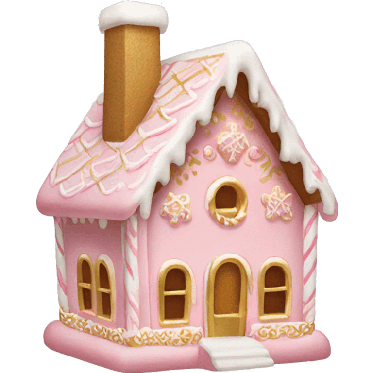 light pink and gold and white gingerbread house emoji