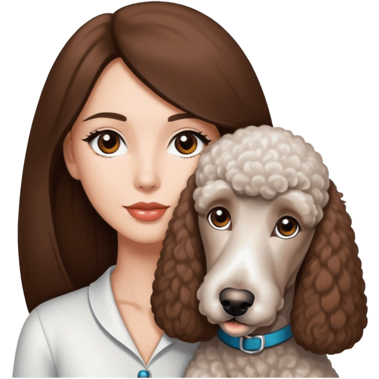 Long straight brown hair brown eyes beautiful women The white standard poodle you're holding emoji