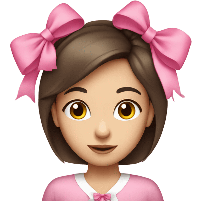 cute brunette girl with pink bow emoji