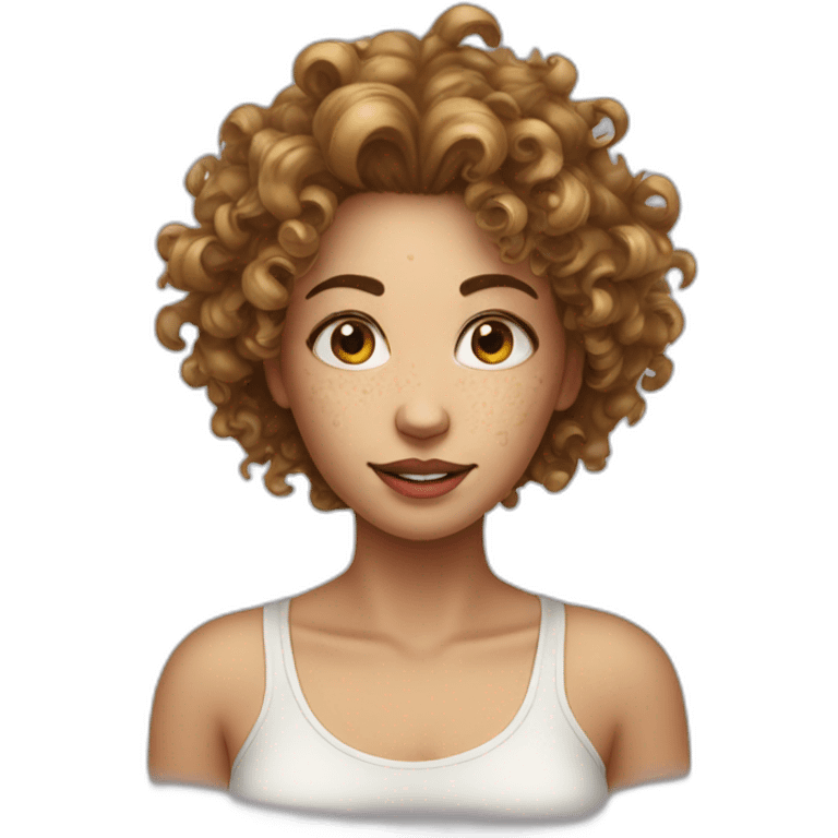 female face with curly hair and with large irregular milk stains emoji