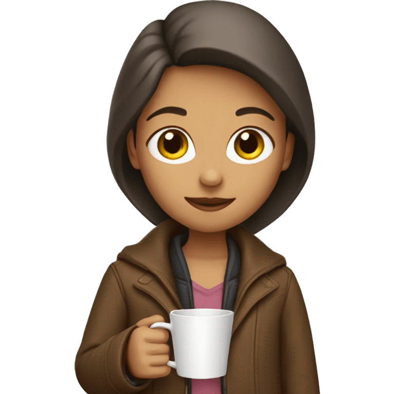 girl holding cup Brown jacket emoji