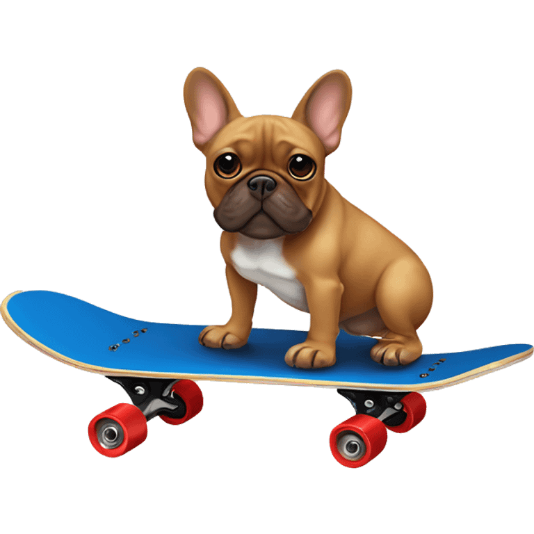 A brown French bulldog on a skateboard emoji