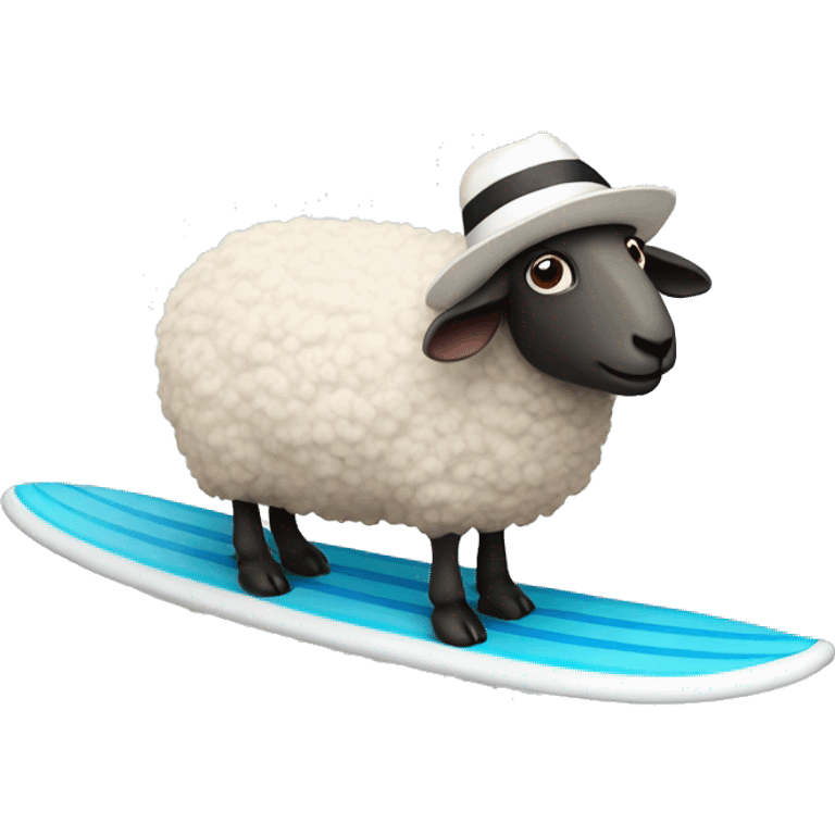 Sheep with a hat on surfing board emoji