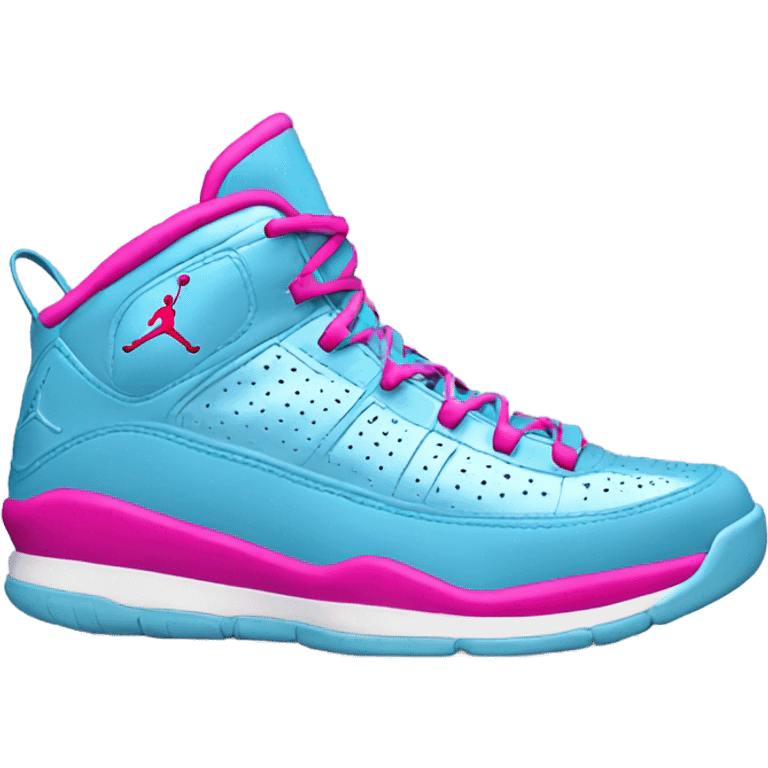 Realistic metallic sky blue and hot pink Jordan basketball sneakers. emoji