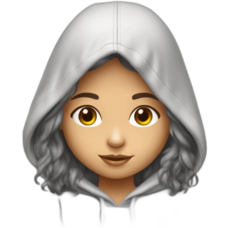 Niña blanca pelo largo castaño con sudadera gris emoji