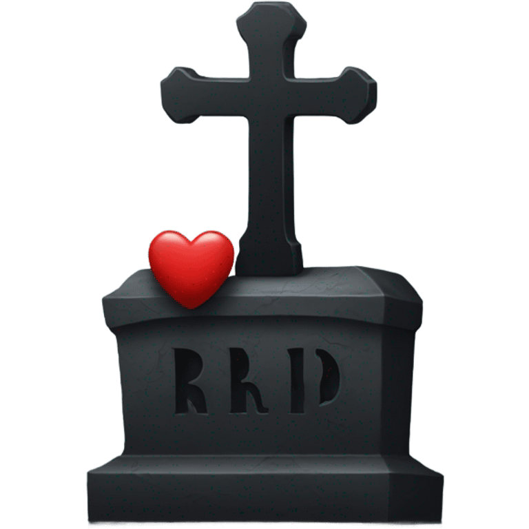 a black grave with the letters RIP on a silver heart emoji