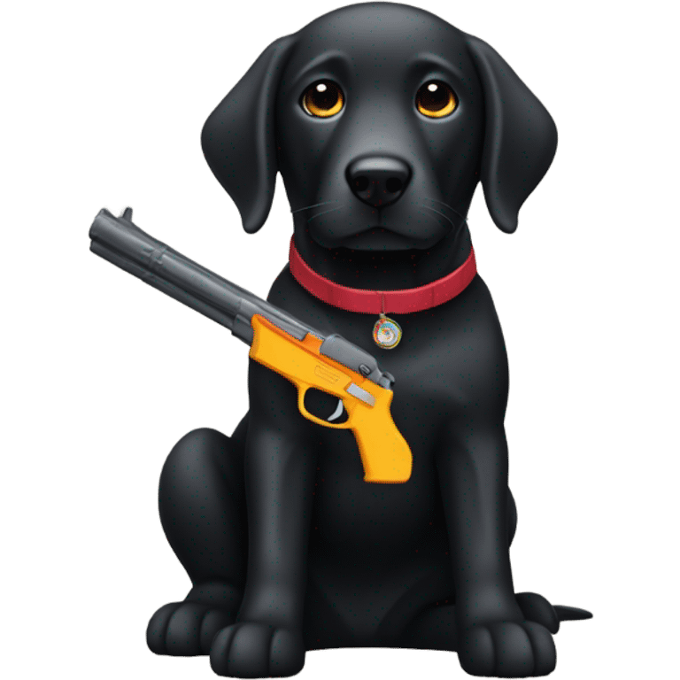 Black lab with a toy gun emoji