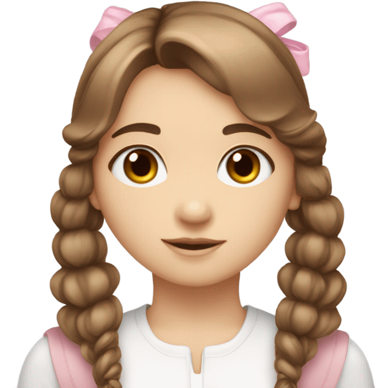 cute beautiful white girl, brown hair with bangs, two ponytails, pink angel wings,  emoji