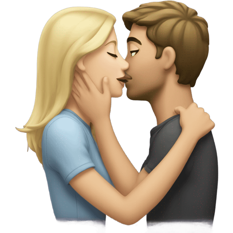 blonde girl kissing brunette man emoji