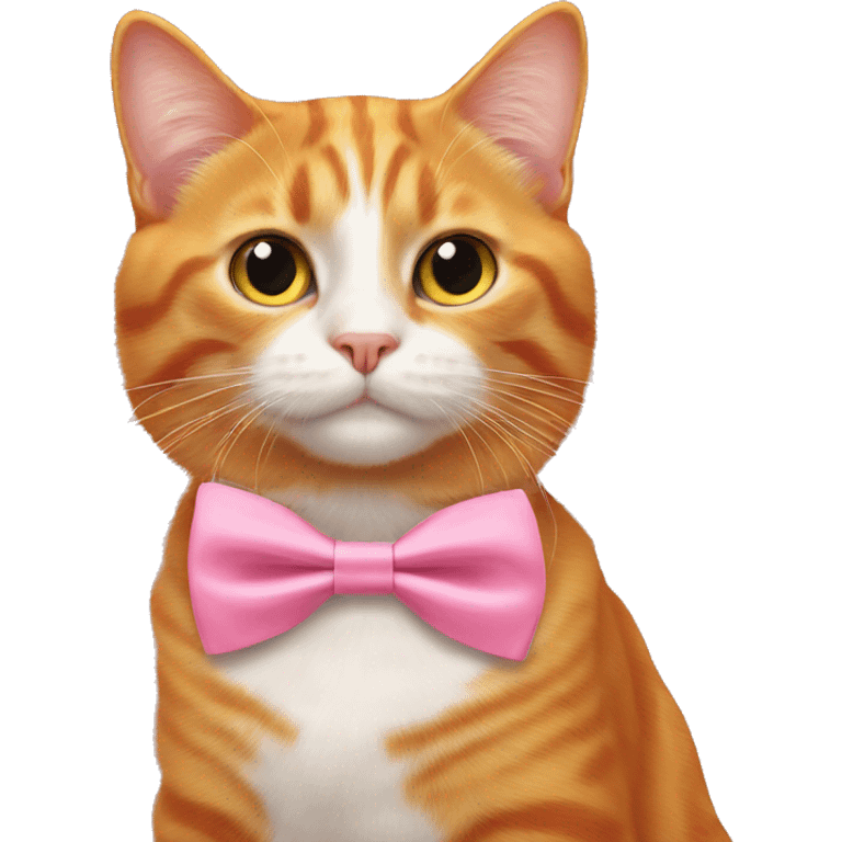 Orange cat wearing pink bowtie emoji