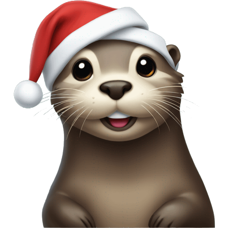 Otter wearing a Christmas hat emoji