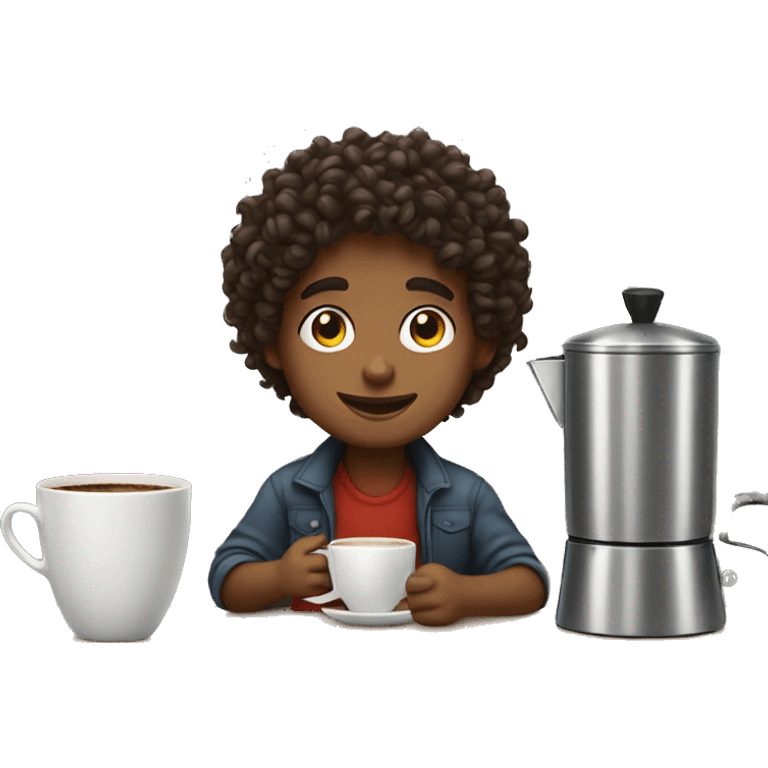 curly boy making coffee emoji