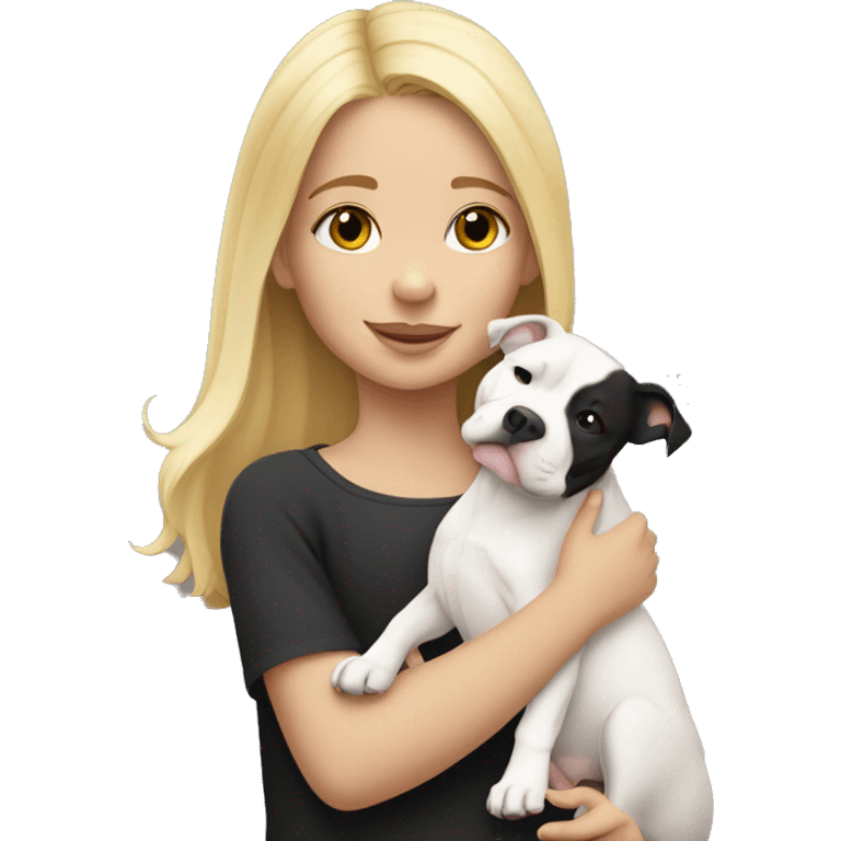 Blonde little girl hugging black and white pitbull emoji