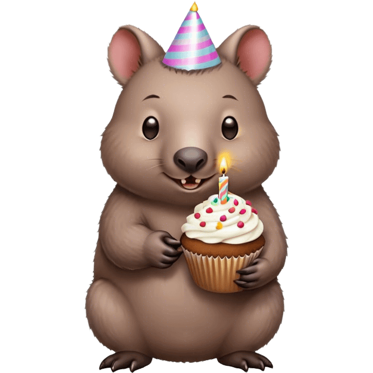 Wombat with birthday cupcake emoji