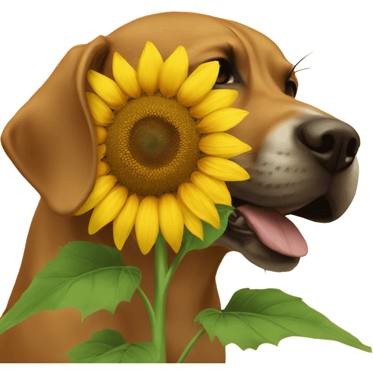 A sunflower, with a dog sniffing the sunflower emoji