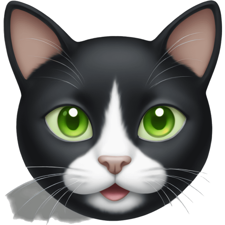 a black cat with light green eyes and white lips emoji