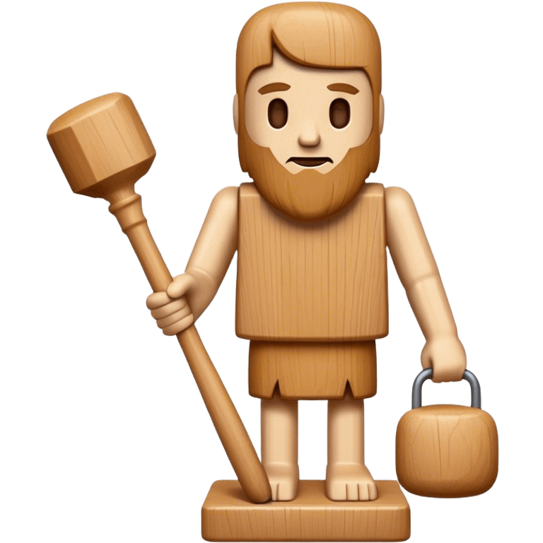 Wood sculpture icon, carved wooden figure, chisel and mallet, natural wood texture, minimalistic style, clean lines, no extra details, on a white background. emoji