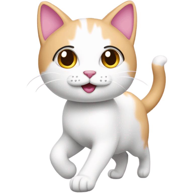 A pink and white cat walking  emoji