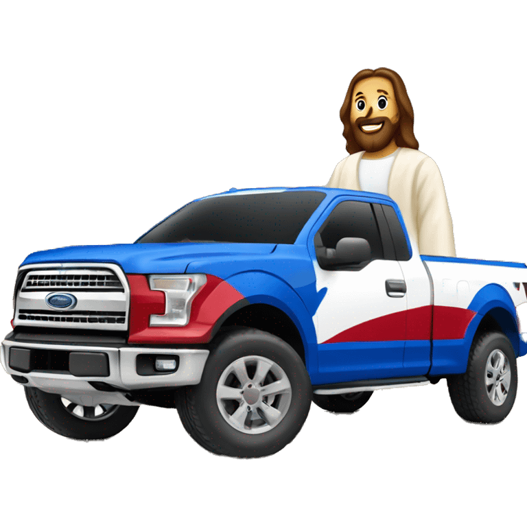 Jesus with a red, white, and blue Ford F150 pickup truck  emoji