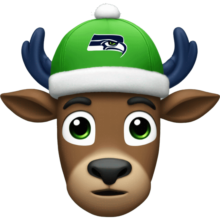 Rudolf wearing a Seattle Seahawks hat emoji