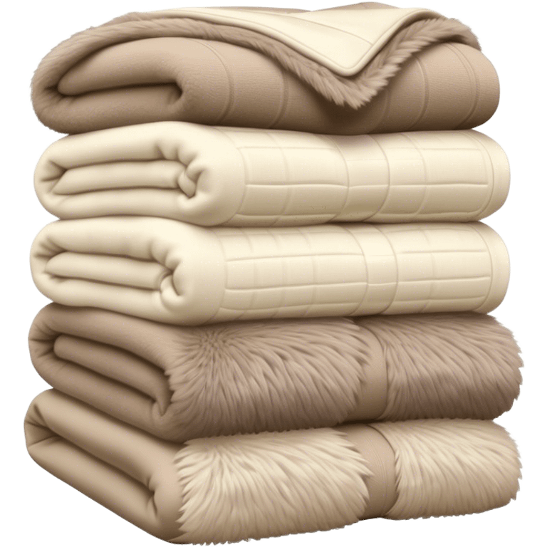 Stack of folded luxury blankets, cream-colored knit and taupe fur emoji