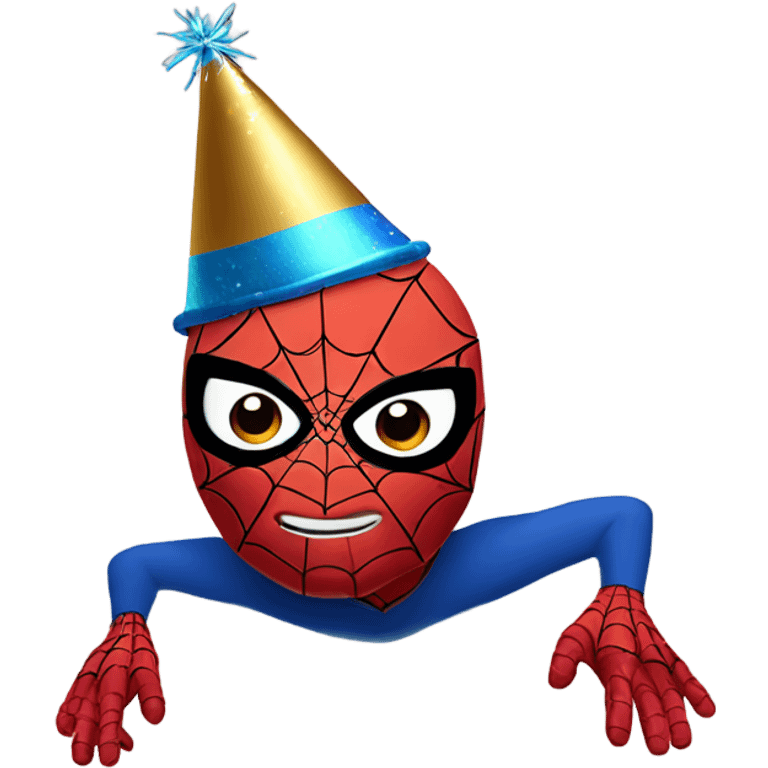 Spider-Man wearing a New Year’s Eve party hat emoji