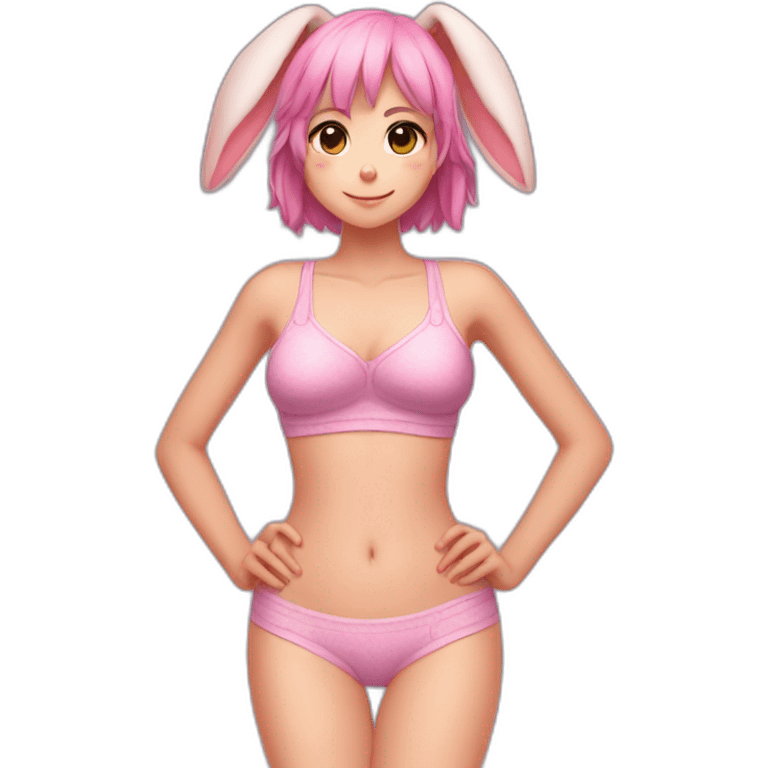 full body anthro rabbit girl only underwear pink panties with heart and pink training bra cute adorable emoji