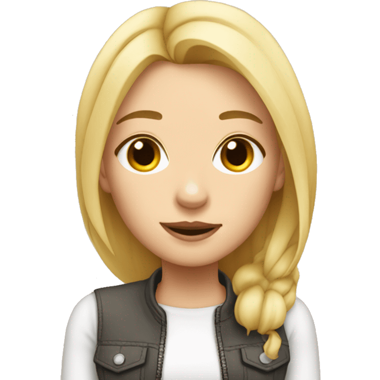 blonde girl with a franchbulldog emoji