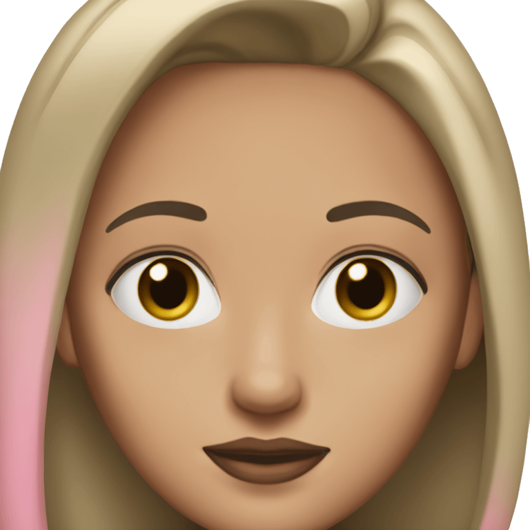 Woman with long straight hair, white skin tone, hazel green eyes, pink lipstick, pink croptop emoji